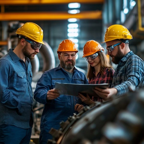 Professional Engineering team maintenance industry factory and giving training to worker